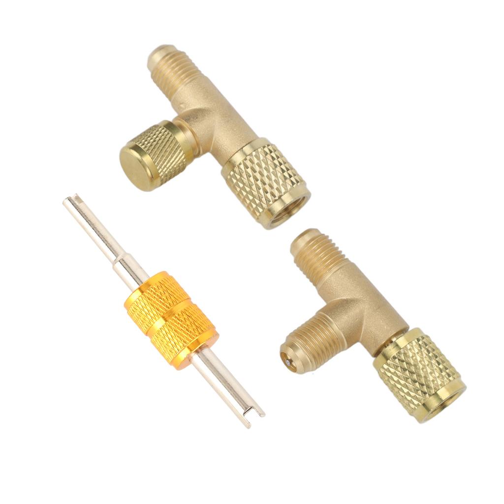 1/4in Valves Core Brass Tee Adapter Quick Coupler Access Tee Fittings for Vacuum Gauge R22 R12 R134