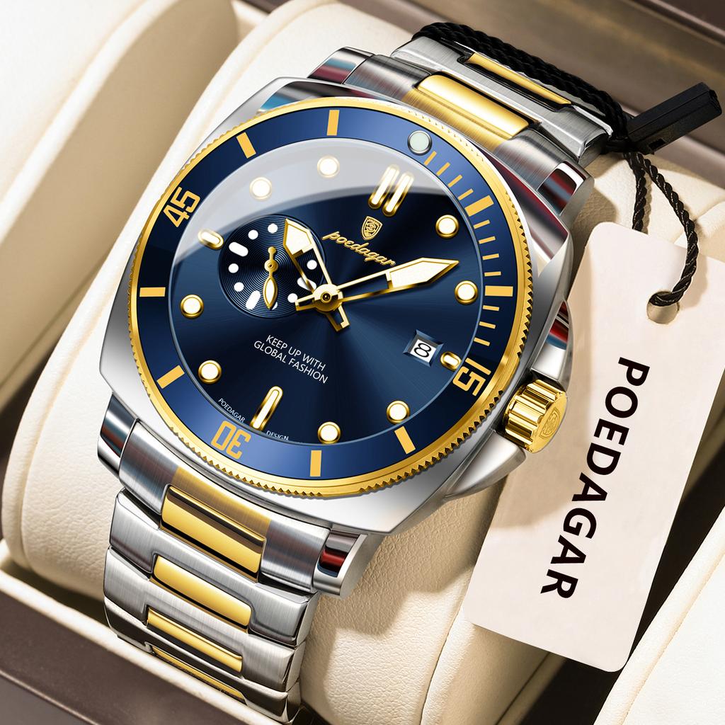 POEDAGAR Fashion Luxury Watch For Men Waterproof Luminous Date Men's Watches Stainless Steel Business Quartz Male Wristwatch
