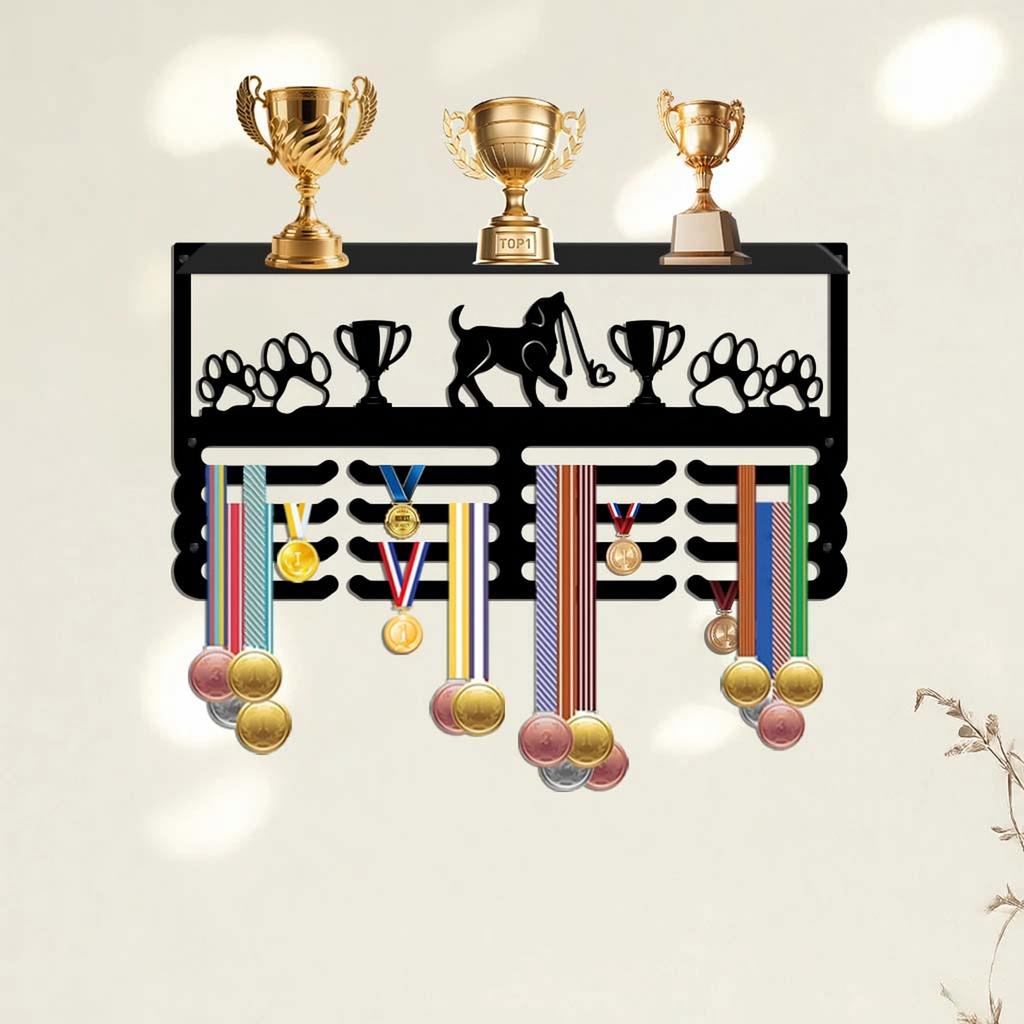 Wall Mounted Display Rack with Hooks, Award Holder for Wall Decoration