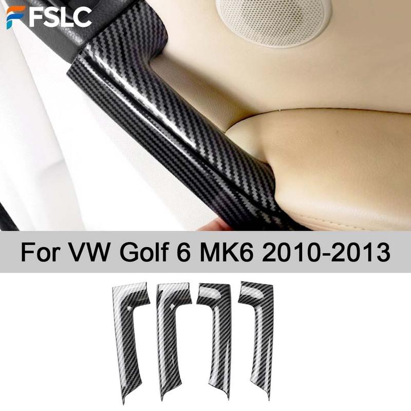 For VW Golf 6 MK6 2010-2013 4Pcs ABS Carbon Fiber Pattern Door Armrest Handle Cover, Interior Trim Accessories