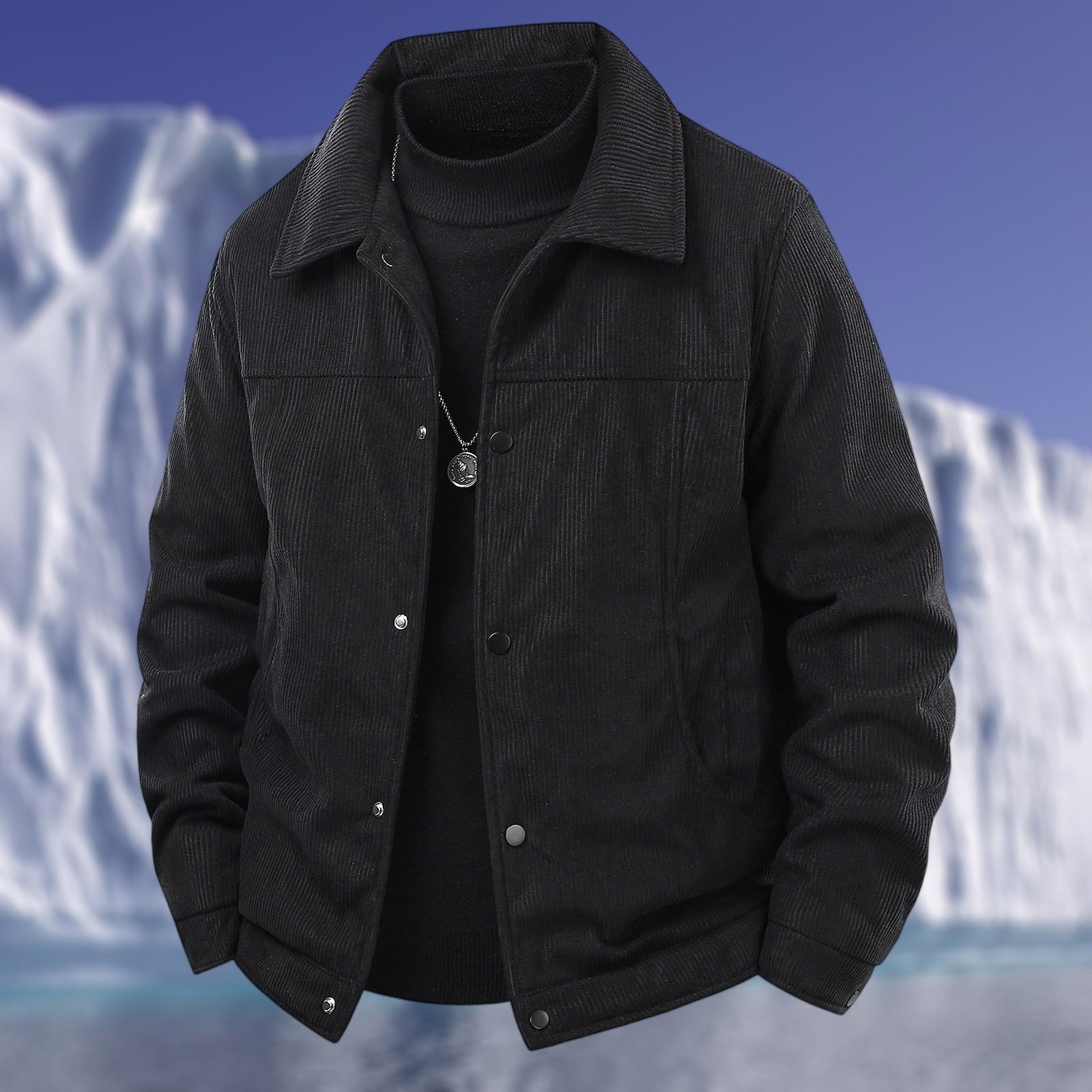 

Мужская повседневная вельветовая куртка с несколькими карманами, на флисовой подкладке, на молнии и с лацканами, теплая верхняя одежда XL чёрный