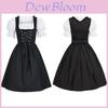Charming Black Renaissance Medieval Women Dress With Puff Sleeves For Oktoberfest Celebrations