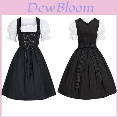 Charmantes Schwarzes Renaissance Mittelalter Damenkleid Mit Puffärmeln Für Oktoberfest-Feiern