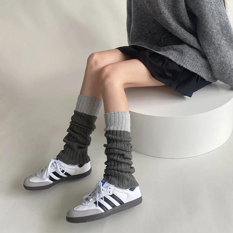 Niedliche Mädchen Schlanke Wadenstrümpfe Damen Strickwolle Beinwärmer Herbst Winter Lolita Kontrastfarbe Thermische Lange Socken Fußbedeckung