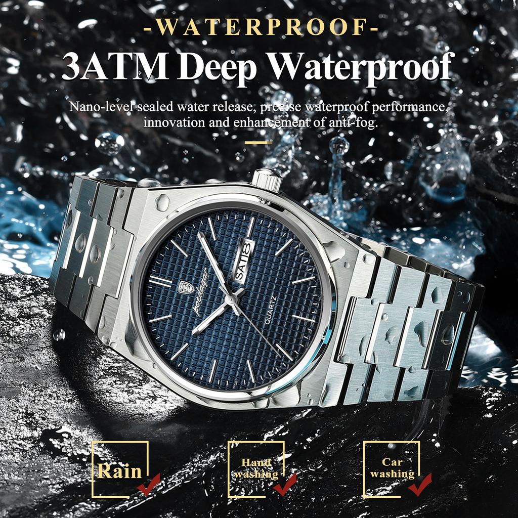 POEDAGAR Top Luxury Man Watch Waterproof Stainless Steel Men Wristwatch Luminous Date Week Fashion Business Quartz Men's Watches