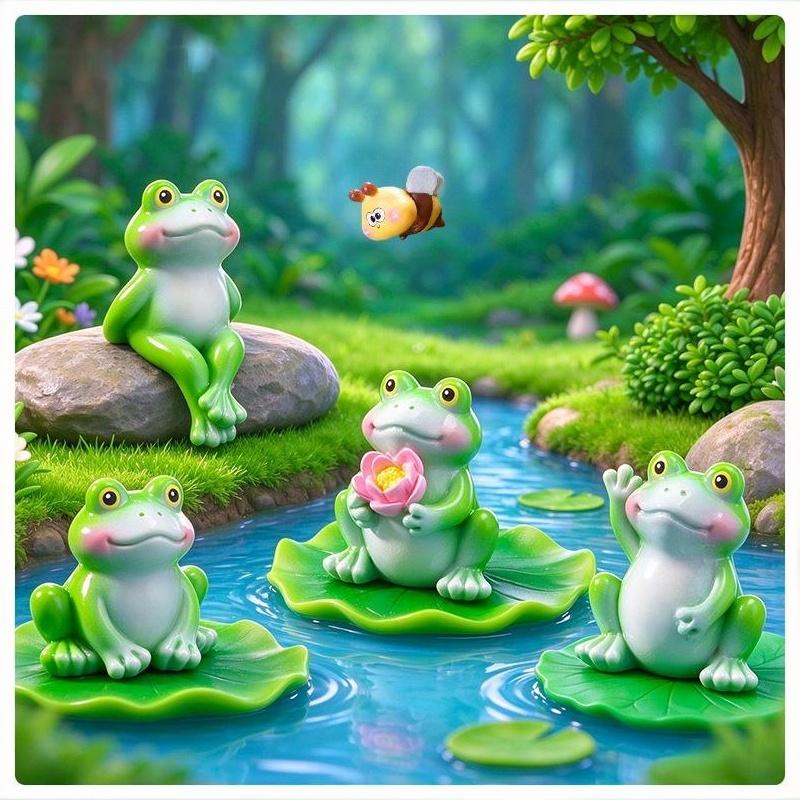 5Pcs Cute Mini Frog Figurine Lovely Cartoon Animal Statue Ornaments For Diy Micro Landscape Garden Terrarium Decoration