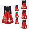 Elegant Womens Fashion Long Sleeve Plus Size Christmas Print Criss Cross Party Dress