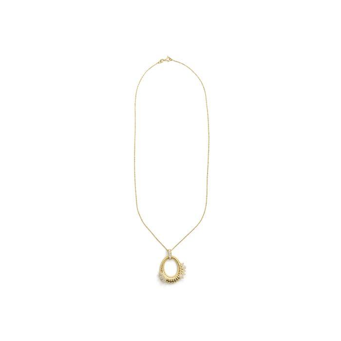 Collier en alliage métallique avec zirconiums cubiques étincelants, finition or jaune 18 carats - Mame