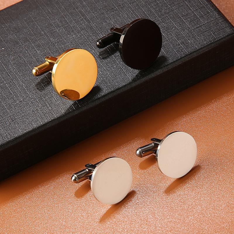 1 Pair Fashionable Stainless Steel Cufflinks Smooth Surface Gold Color Round Cufflinks Man's Suit Accessories