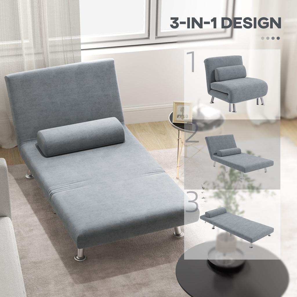 Single Velvet-Feel Sleeper Chair - Grey