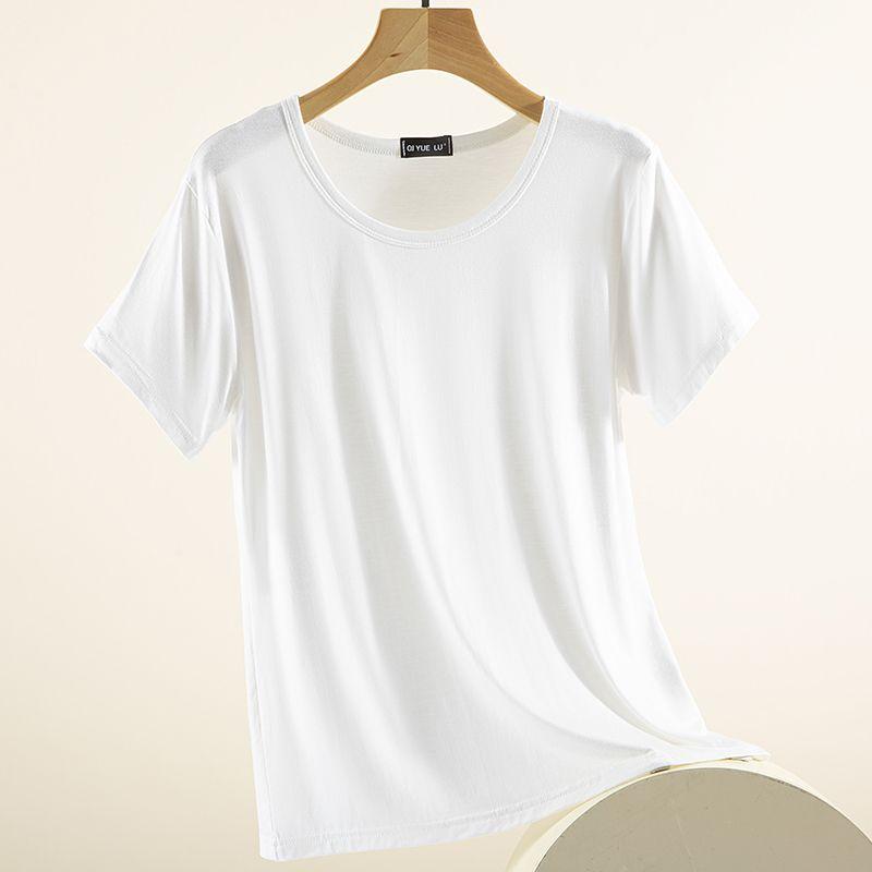 

Женская летняя облегающая футболка с коротким рукавом и круглым вырезом, с нагрудной подкладкой, модальная, нижняя, футболка, топ-боди с цельной чашкой бюстгальтера, не требующий ношения бюстгальтера Ordinary: White XL (55.00 kg-70.00 kg recommended