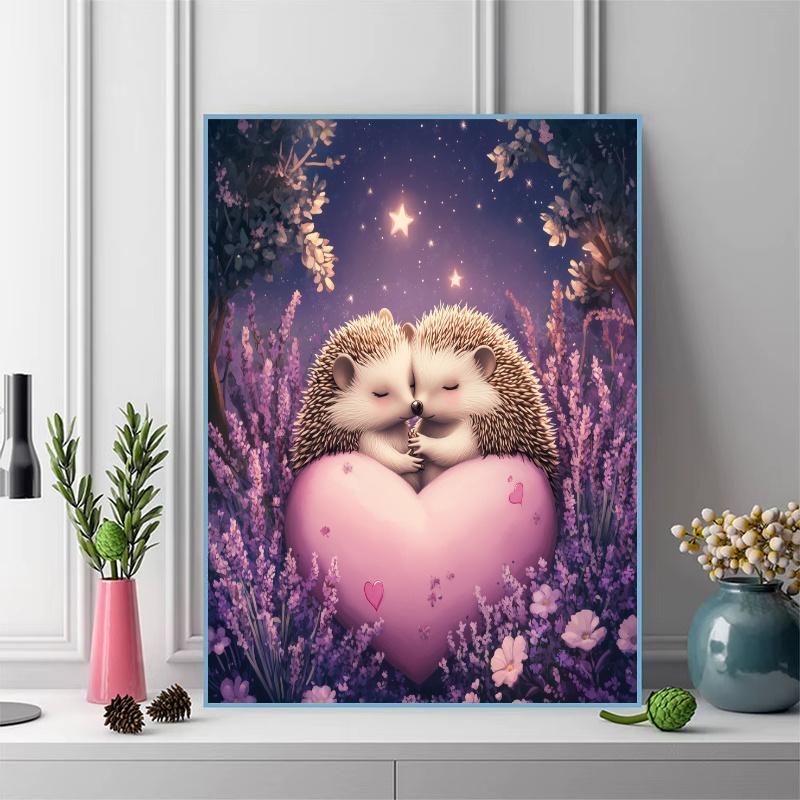 Purple hedgehog Pattern  3pcs 100% Round Full Drill 5D DIY Diamond Painting Embroidery Cross Stitch Rhinestone Décor
