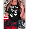 European Sizes Women's Paw Print Letter T-Shirt - Short Sleeve Summer Top with Dog Paw Prints & Alphabet Letters, Casual Round Neck Blouse