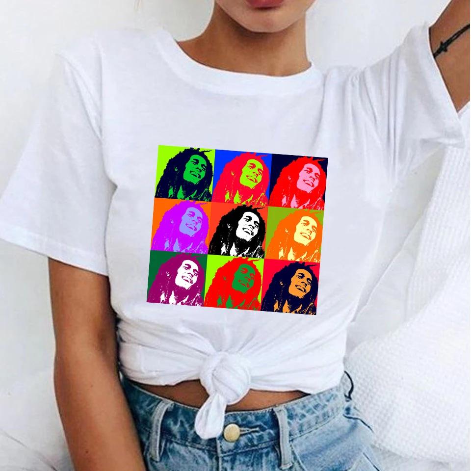 Womens Tshirt Womens Fashion Tshirt Bob Marley Printed Casual Round Neck Cute Short Sleeve Summer Top Harajuku Tshirt