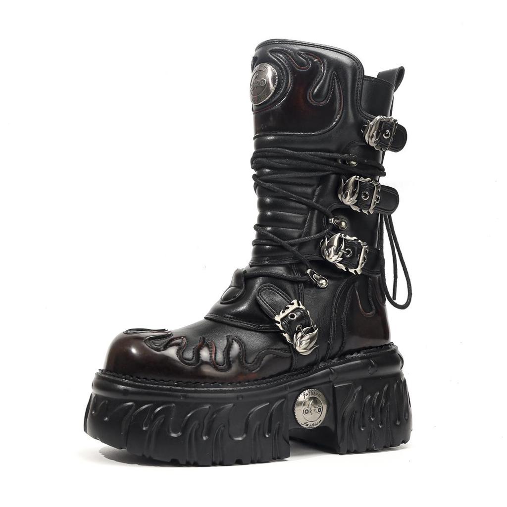 Europäische & Amerikanische Gothic Punk Metal Plateau Reißverschluss Stiefel, Damen Dark Style Martin Stiefel