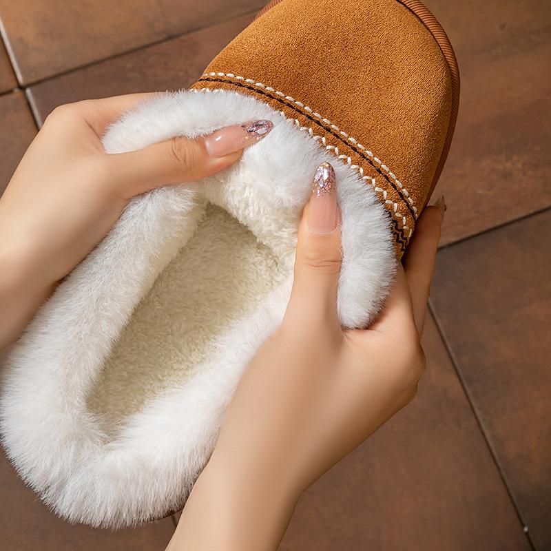 Autumn and Winter Platform Cotton Slippers Retro Plush Cotton Shoes Couple Indoor Plush Warm and Comfortable Shoes