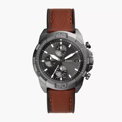 Herren Quarz Leder Drei-Zeiger Uhr Edelstahlgehäuse/Kratzfestes Glas FS5855