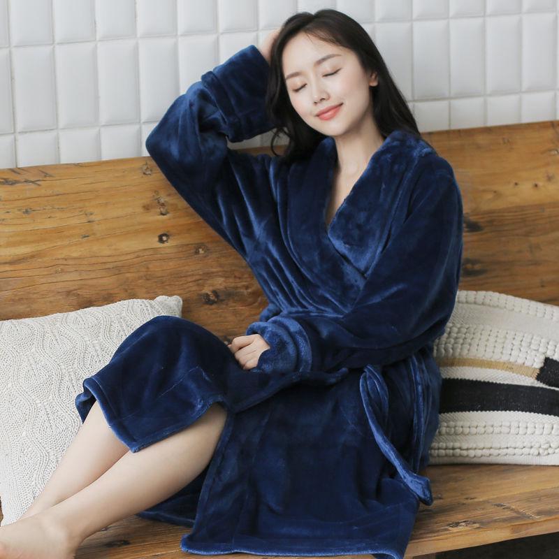 Cheap Bathrobe Women Autumn and Winter Thick Flannel Nightgown Ladies