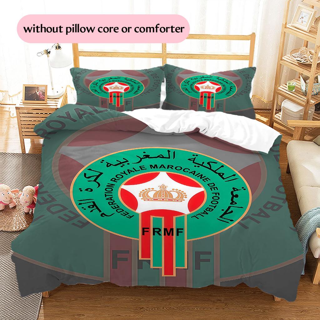 Logo squadra nazionale Marocco Modello Biancheria da letto Decorazione Casa Regalo di Compleanno (1 * copripiumino + 2 * federa, senza nucleo),merchandising per fan.