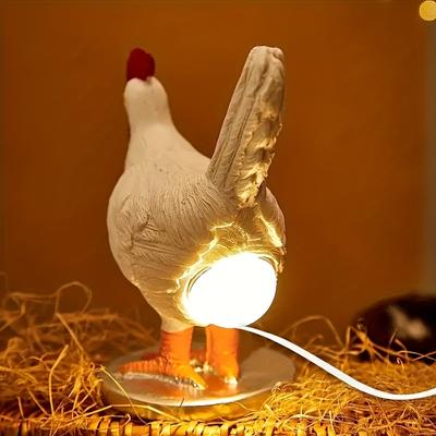 1PC Neue Kreative Harz Handwerk Simulation Weiß Legen Huhn Nacht Licht Kopf Neuheit Schlafzimmer Hause Ornament