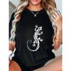 Übergroßes T-Shirt Schwarz Gecko-Druck Freizeitkleidung für Damen Sommer-Outfit Streetstyle Mode Top