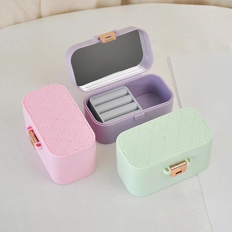 Portable Mini Jewelry Storage Box With Mirror Home Travel Earrings Necklace Storage Case For Women Ring Organizer Display Case