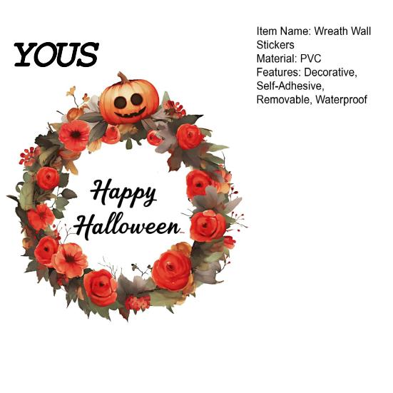 Festive Fall Window Clings Halloween Wreath Wall Stickers, Happy Garland Decals, Retro Autumn Pumpkin DIY Decoration & Rose Waterproof PVC Decor