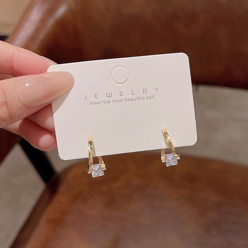 Exquisite Square Diamond Earrings with 925 Silver Needle - Trendy, Luxurious, and Niche Design for Women