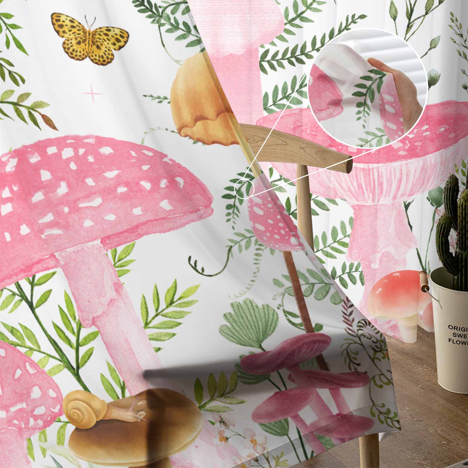 Грибные растения Божьи коровки Лиса Листья эвкалипта Тюль Оконные шторы для спальни — фото 5