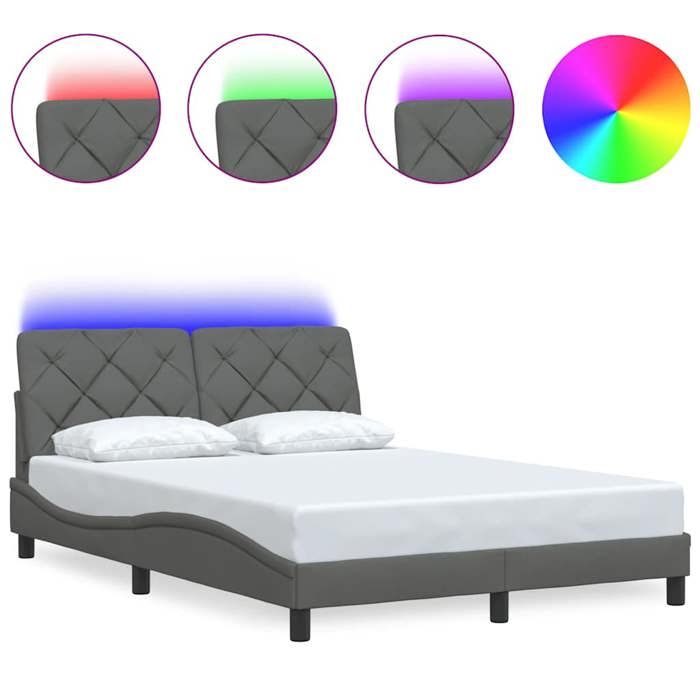 VidaXL Bed Frame with LED Without Mattress Dark Grey 140x190 Cm Fabric 3310665