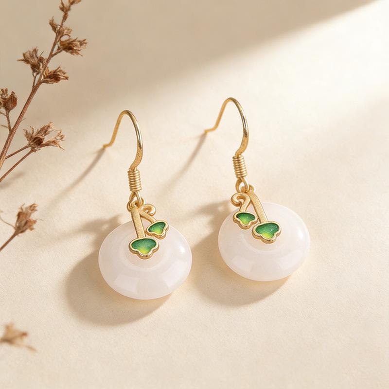 

Elegant Chinese Style Palace Design Earrings with 925 Sterling Silver Needle and Imitation Hetian Jade Stud for Women. 24K Gold Plated