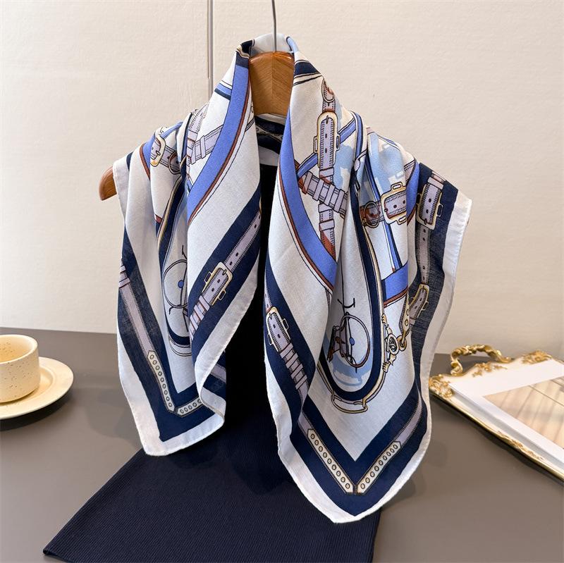 Retro Carriage Herringbone Pattern Cotton And Linen Feeling Small Square Scarf Silk Scarf Imitation Velvet Headscarf Shawl Sun Protection Scarf