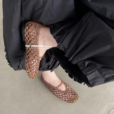 2025 New Flat Mesh Shoes Ballet Shoes Shallow Mouth One-word Buckle Hollow Mary