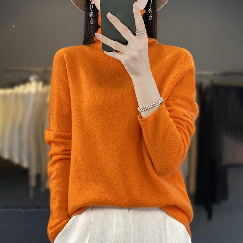 Women's Plus Size Mock Neck Wool Sweater: Soft, Skin-Friendly, Rolled Hem, Perfect for Autumn & Winter.