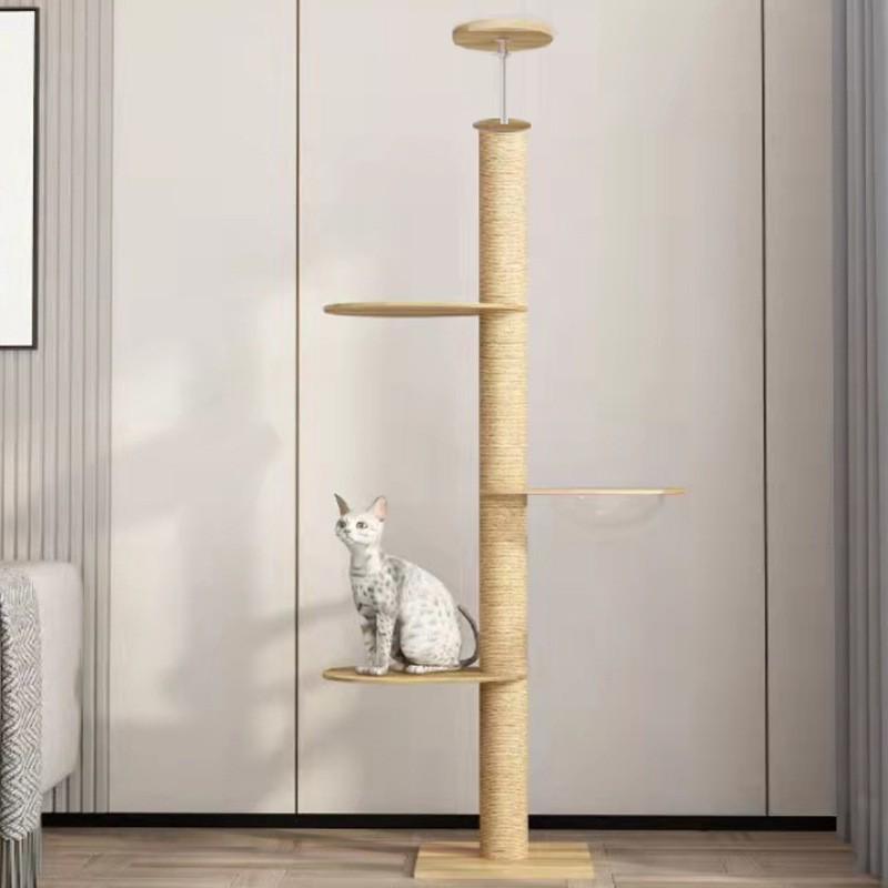 Solid Wood Cat Tree Condo: Space-Saving Capsule Villa for Large Cats with Toys