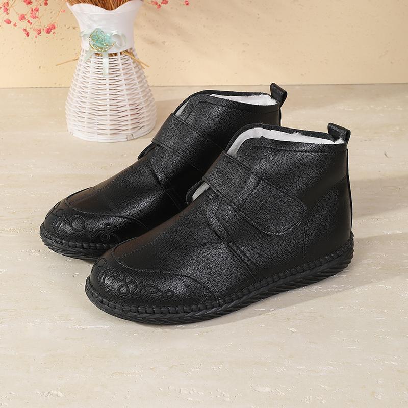 Women's Winter Mom Shoes Fleece-Lined Warm Thickened Sheepskin Non-Slip Flat Mid-Age Cotton Shoes for Autumn And Winter