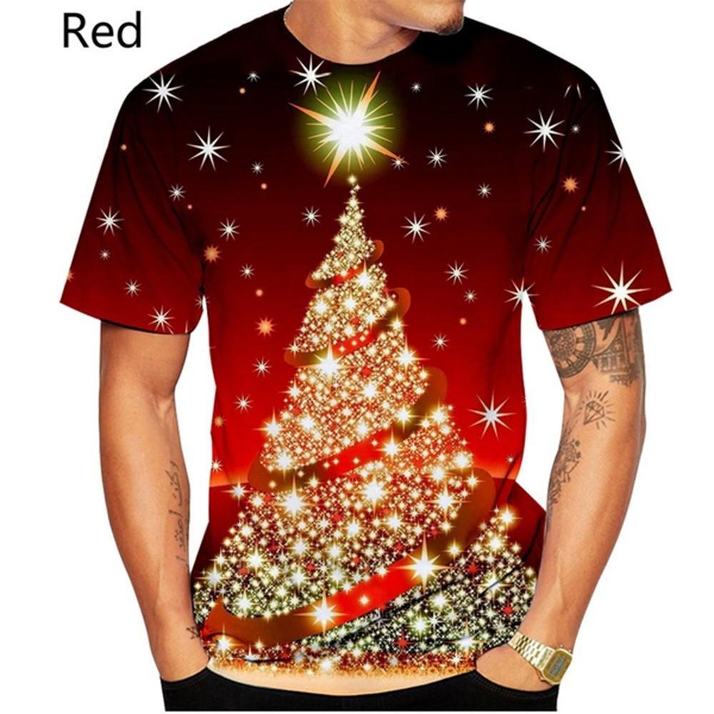 2025 New Fashion Christmas Tree Colorful Tree 3d Printing T-Shirt Men Women Summer Casual Short Sleeve Shirt Tops