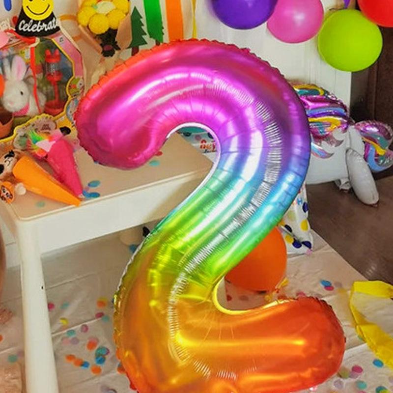 1pc 16inch New Rainbow 0-9 Gradient Number Aluminum Foil Balloons Birthday Celebration Party Decoration Children's Toy Balloon
