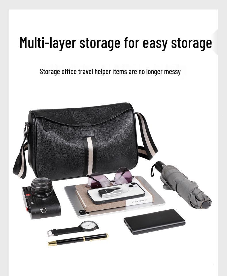 Men's Urban Minimalist Genuine Leather Crossbody Shoulder Bag - Large Capacity