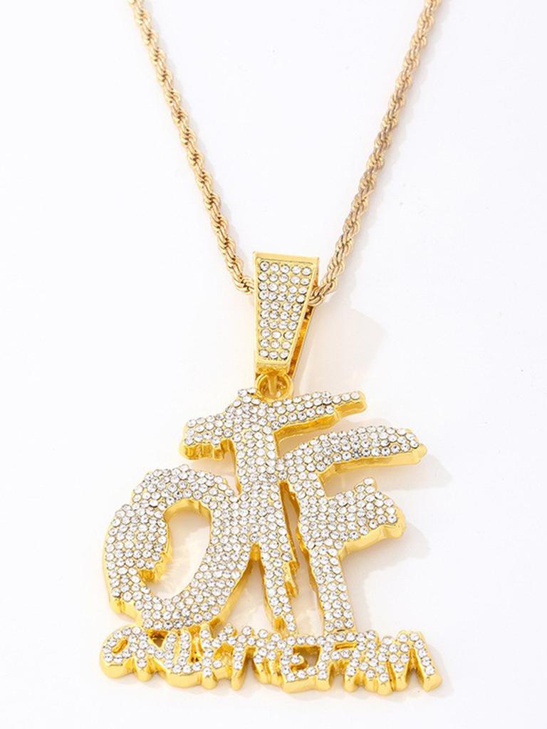 Collana Lunga Hip Hop Full Diamond Splicing Letter OTF Ciondolo Accessorio Punk Trendy Rap Cuban