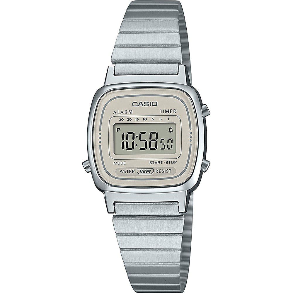 Casio Digital Quartz Watch with Stainless Steel Strap Bracelet Women's LA670WEA-8AEF, Silver,