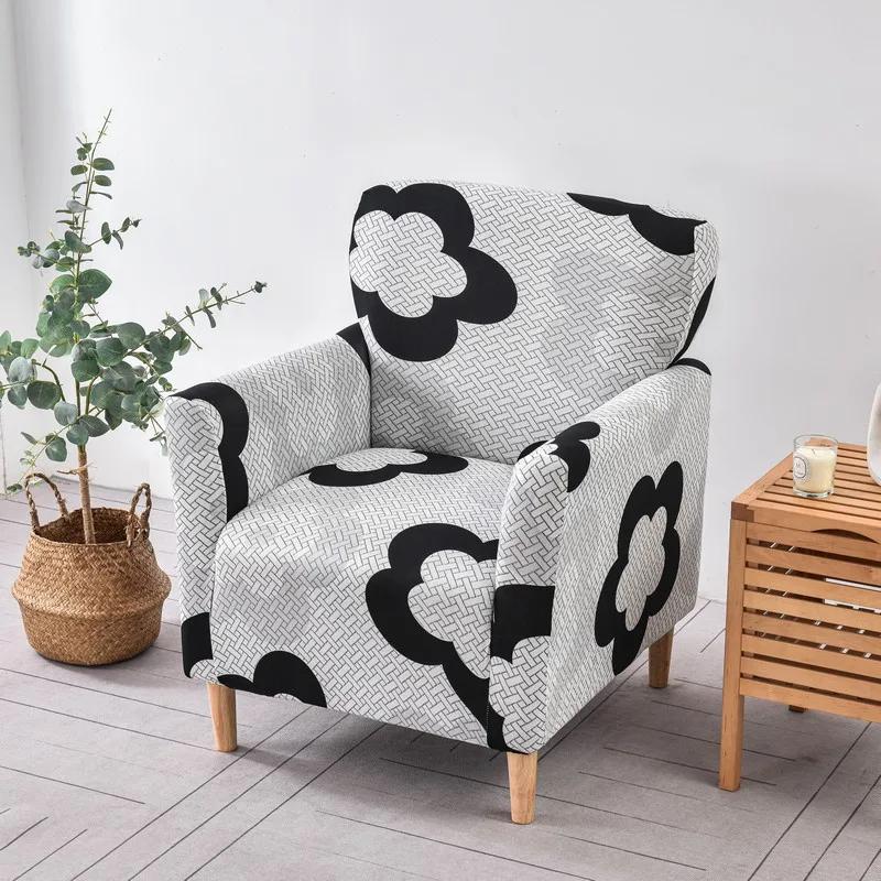 1Pc Printed Soft Armchair Covers Elastic Club Tub Chair Slipcovers Single Sofa Covers Home Bar Counter El