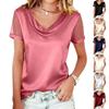 Modisches Damen-Farbe Gestapelter Kragen Netz Heißer Diamant Kurzarm Satin T-Shirt Top