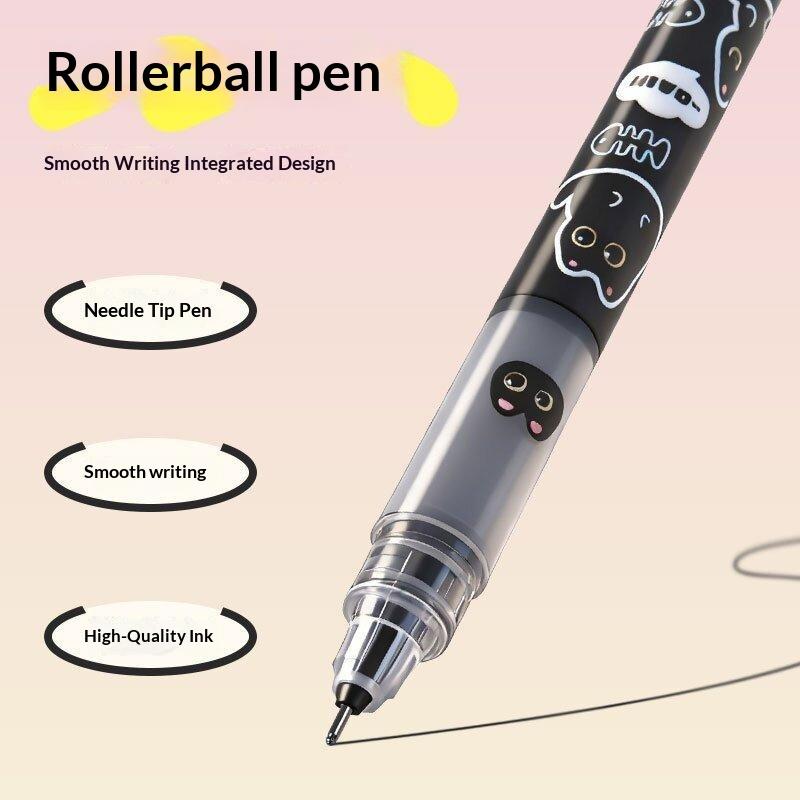 6PCS Black Cat Direct Liquid Rollerball Pen With Mini Needle Smooth Writing Non-Stop Ink Fast Drying And Easy-to-Write Writing