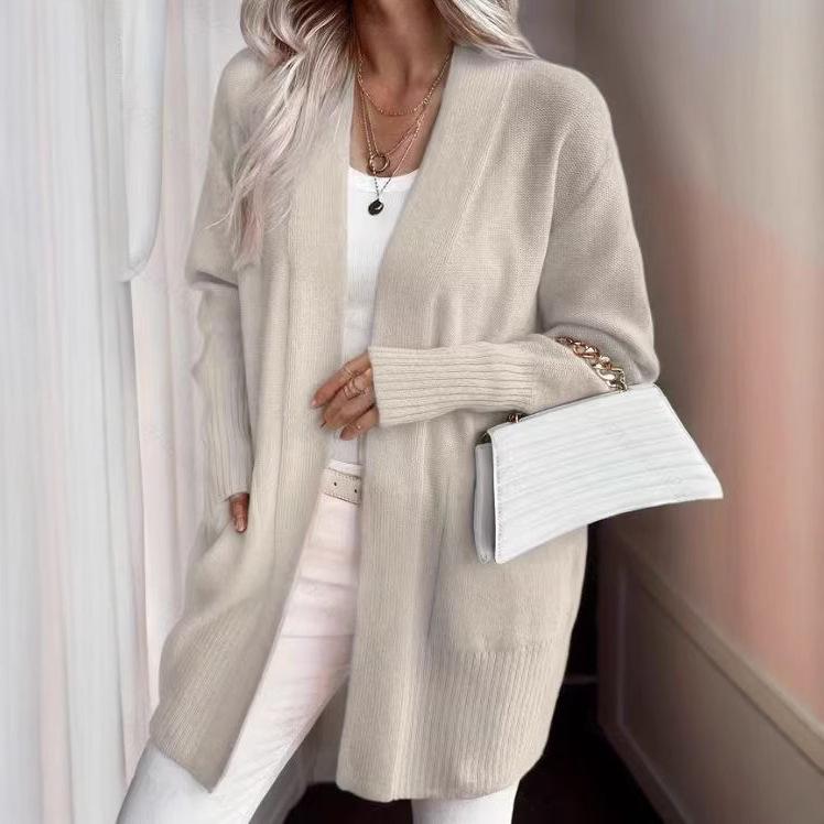 Plus Size Women's Casual Solid Color Pocket Knit Cardigan