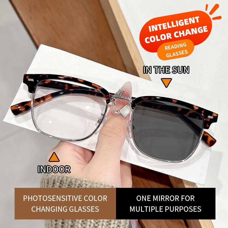 The New Photosensitive Color-changing Reading Glasses Are Retro Half-Frame Eyebrow Reading Glasses For Men