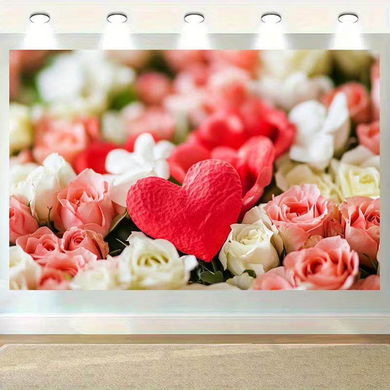 

2D Flower & Heart Print Party Backdrop for Anniversary & Romantic Celebrations 47.2x31.5inch/120*80cm