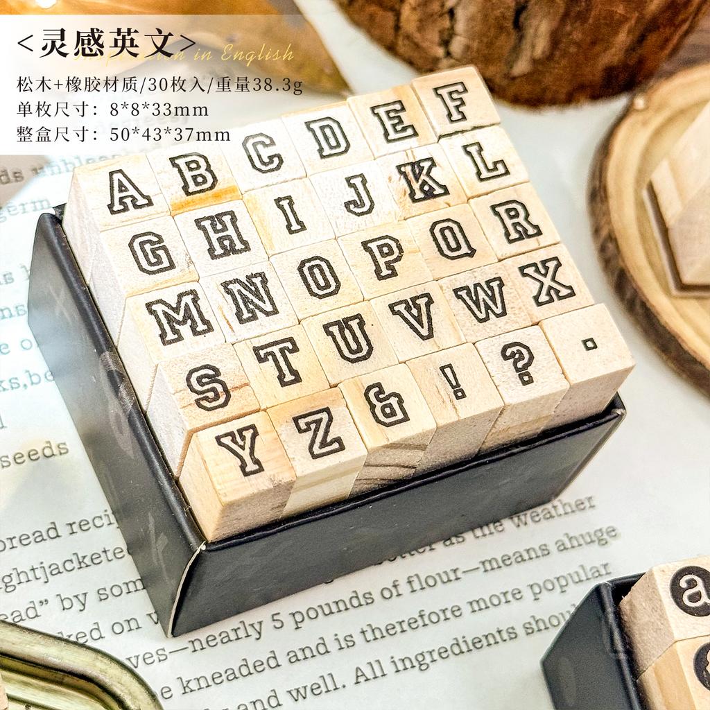 30 Pcs Symbols Retro A-Z Letters English Digital Hand Notes Seal Typewriter Series Decorative Printing Materials Wood Stamp Set
