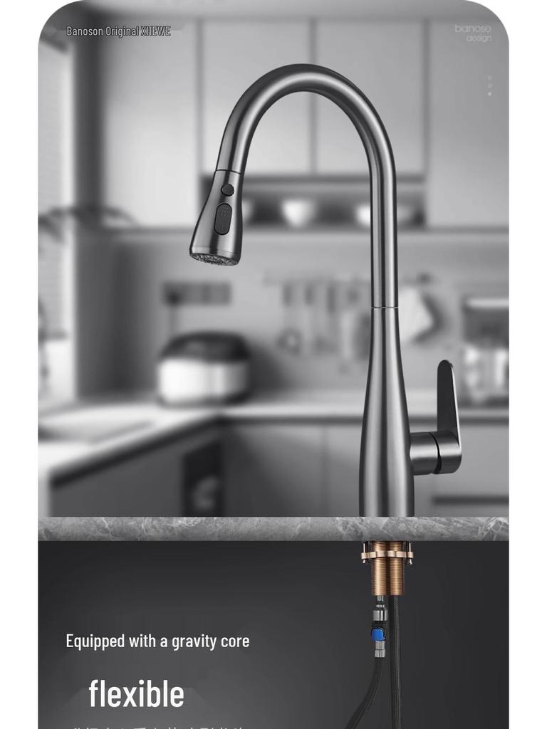 All-Copper Kitchen Pull-Out Faucet with 360° Rotation & Dual-Use Hot/Cold for Vegetable Sink