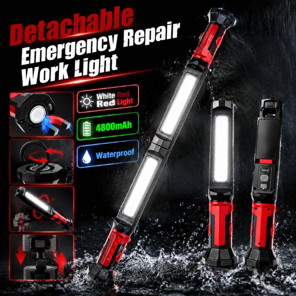 White Red Light Emergency Repair Work Light Detachable COB Long Bar Light Repair, Camping Etc